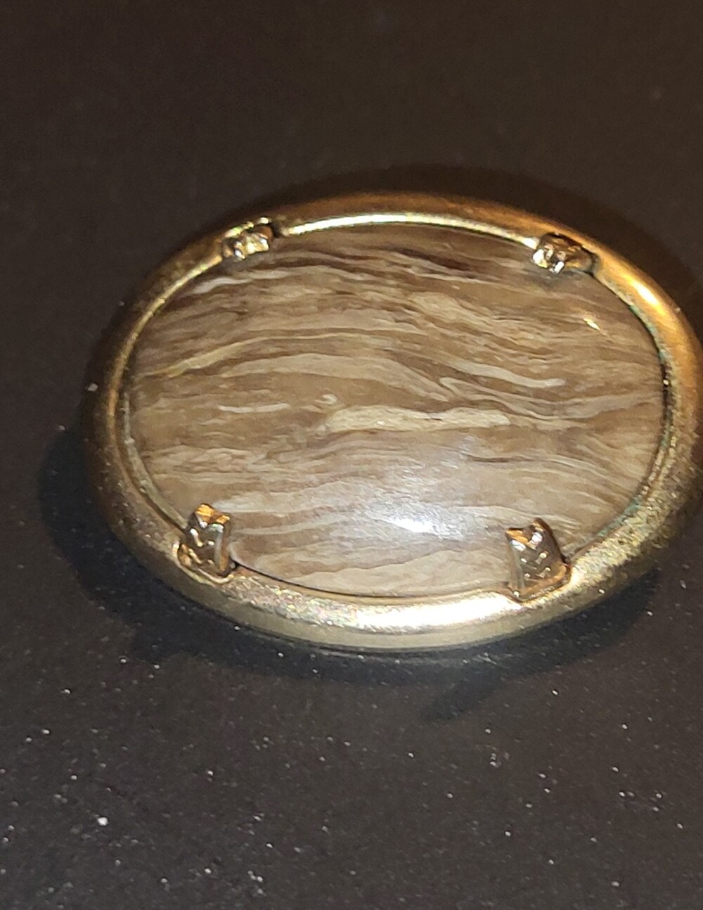 Vintage Mid-Century Banded Agate Brooch Pin Oval Brown Earthy Natural Stone